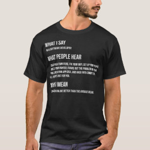 Camiseta Sou um desenvolvedor de software O que eu digo o q