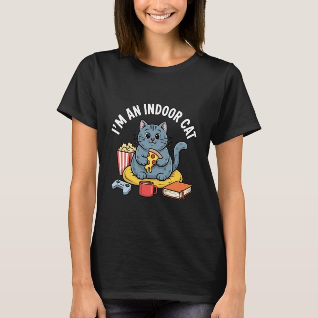Camiseta Sou um Gato Introvertido de Interiores Pizza Pipoc (Frente)
