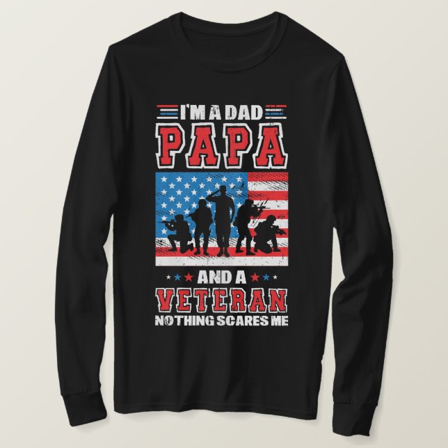Camiseta Sou um Pai Papa e um Veterano Nada me assusta (Frente do Design)