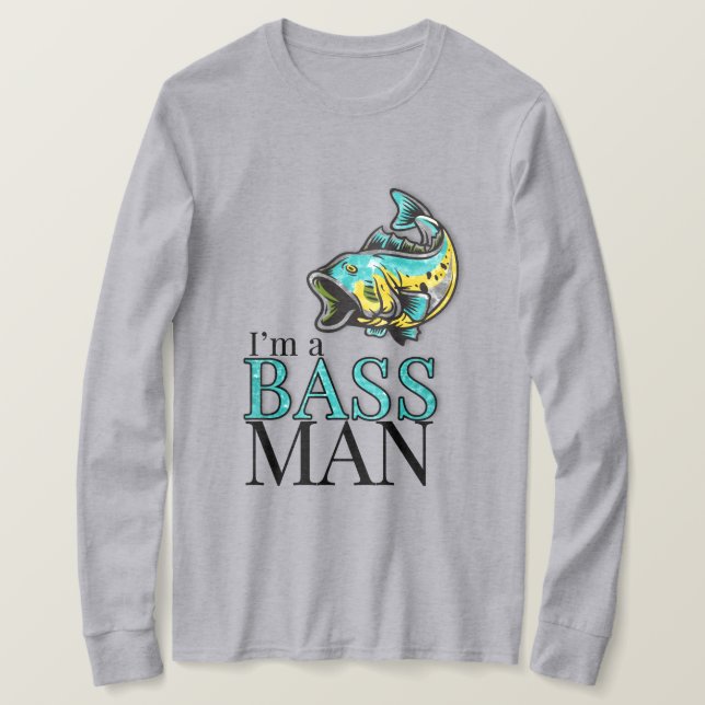 Camiseta Sou um Tema de Pesca Engraçado do BASS MAN (Frente do Design)