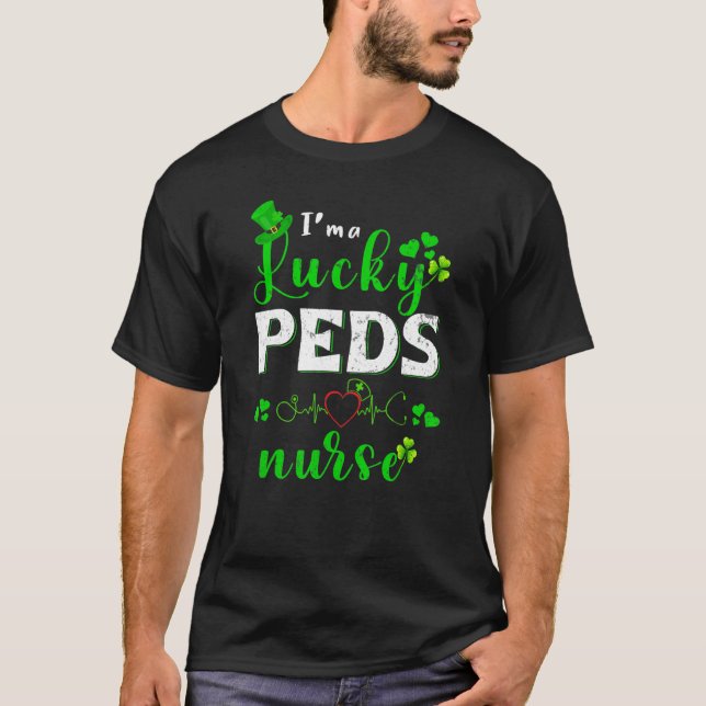 Camiseta Sou Uma Enfermeira Sortuda Enfermeira Shamrock Dia (Frente)
