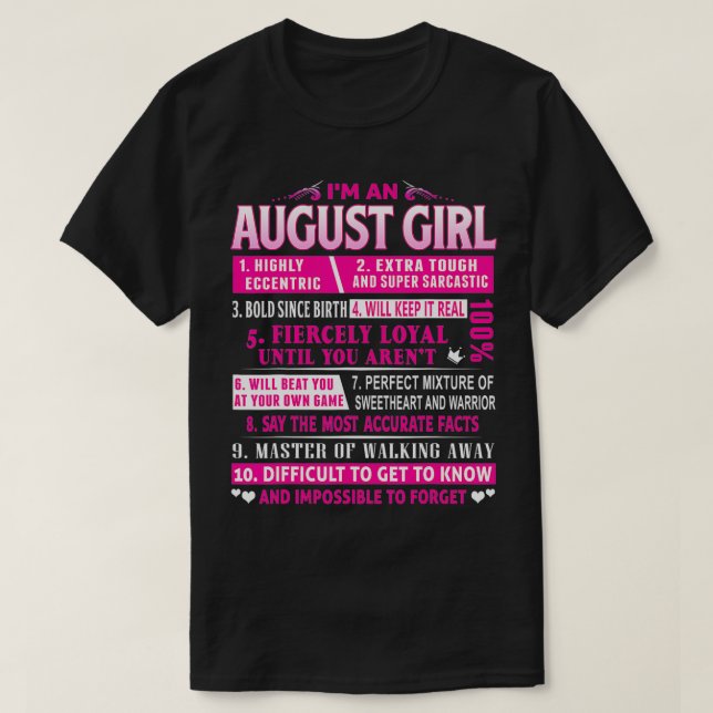 Camiseta Sou uma garota de agosto Aniversário (Frente do Design)