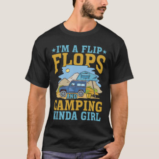 Camiseta Sou uma garota de chinelos e acampamento retrô