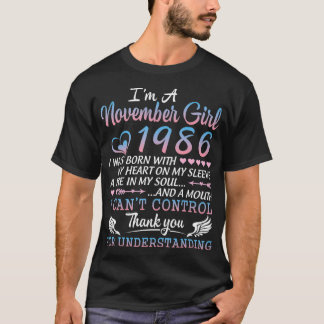 Camiseta Sou uma garota de novembro de 1986 Feliz Aniversár