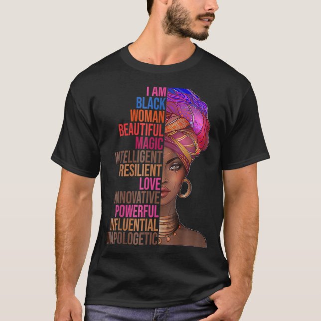 Camiseta Sou uma mulher negra História negra Mês Rainha Mel (Frente)