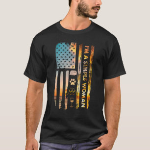 Camiseta Sou uma mulher simples acampando Chinelos de vinho
