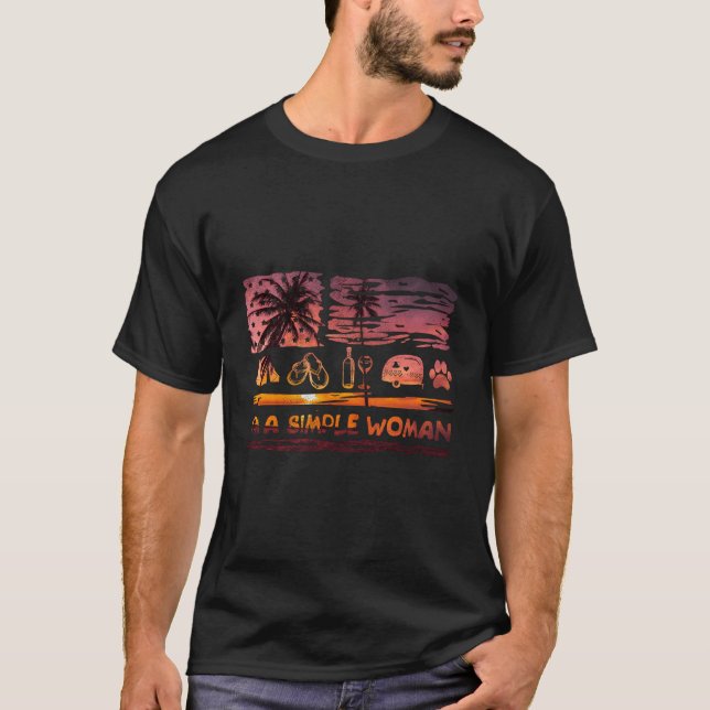Camiseta Sou Uma Mulher Simples, Tee Camping Wine Dog Flip- (Frente)