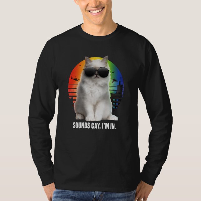 Camiseta Sounds Gay I'm In Rainbow Cat Gay Pride Sunset Ret (Frente)