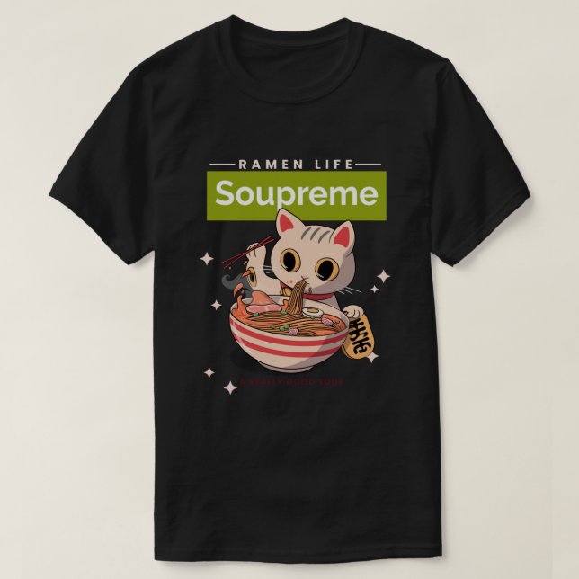 Camiseta Soupreme - Boa Sopa - Ramen Comendo Gato (Frente do Design)