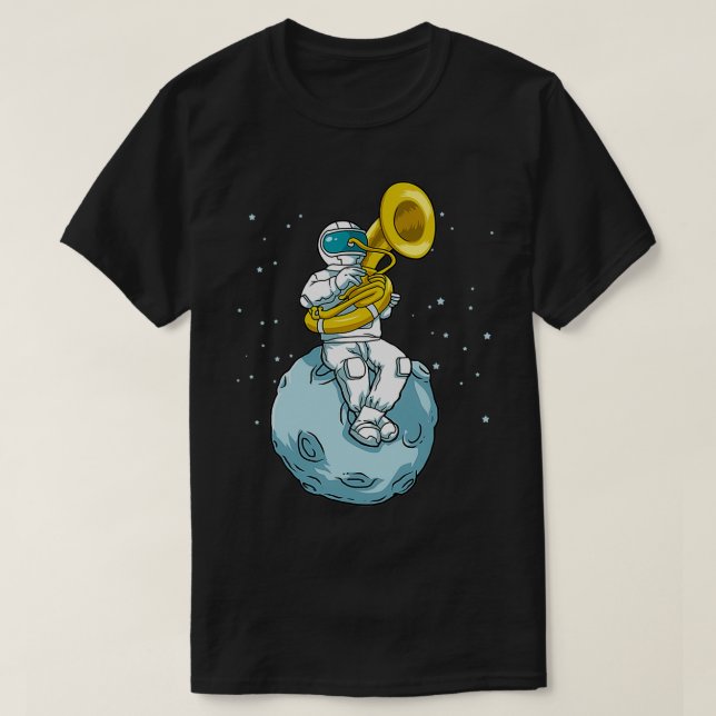 Camiseta Sousaphone Marching Banda Encantado Astronauta Tub (Frente do Design)