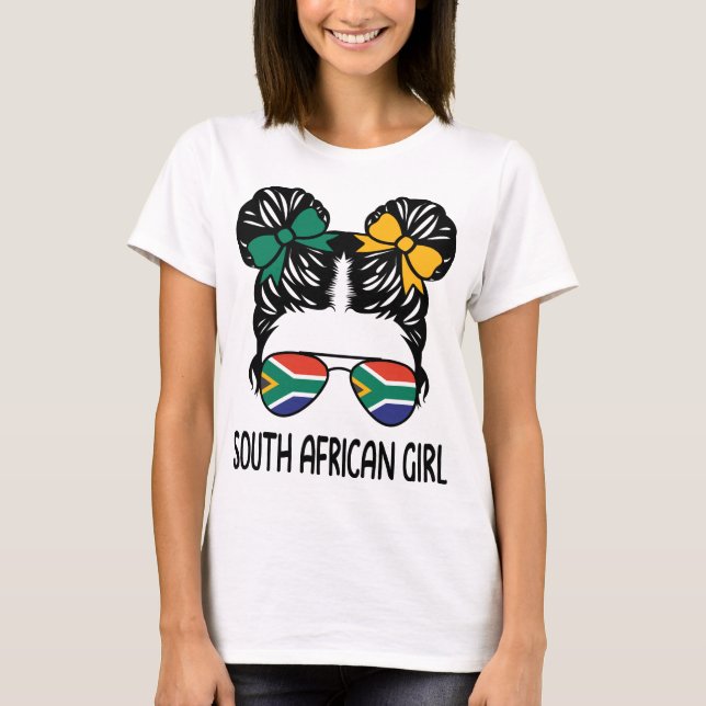 Camiseta South African Girl Messy Hair Sunglasses South Afr (Frente)