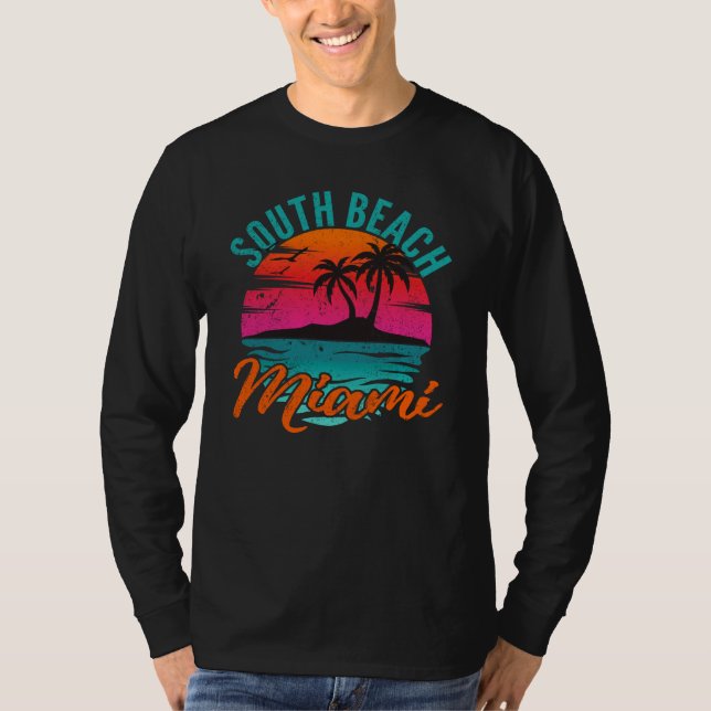Camiseta South Beach, Flórida, Miami Sunset Vacinação Retro (Frente)