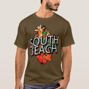 Camiseta South Beach Miami Florida Tropical Flowers Viagem