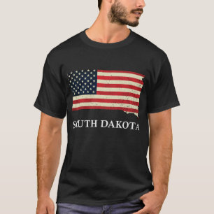 Camiseta South Dakota Map State American Flag 4 De Julho