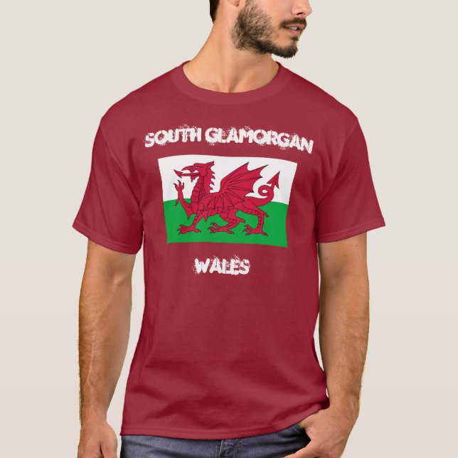 Camiseta South Glamórgão, País de Gales com bandeira galesa (Frente)