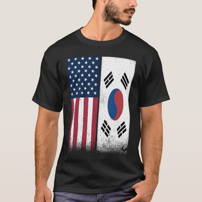 Camiseta South Korea  South Korean American Flags Proud USA (Frente)