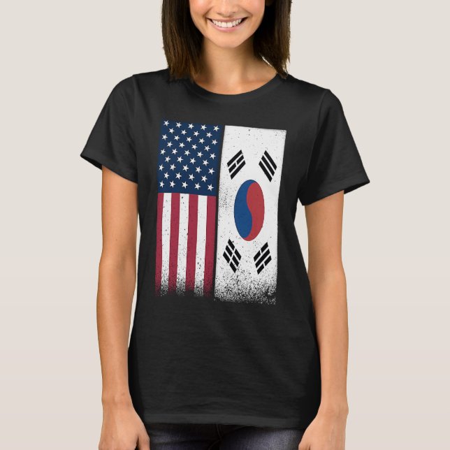 Camiseta South Korea  South Korean American Flags Proud USA (Frente)