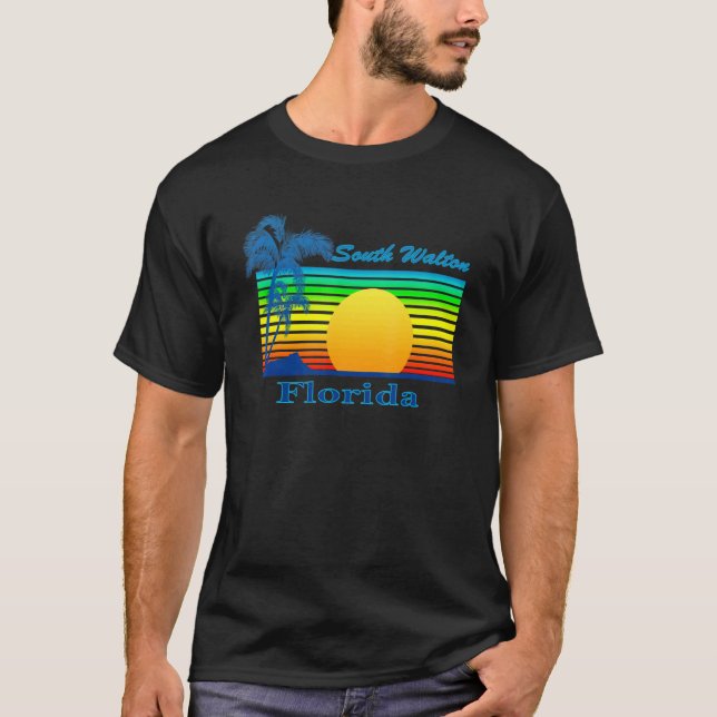 Camiseta South Walton Florida Retro Tropical Beach Sunset (Frente)