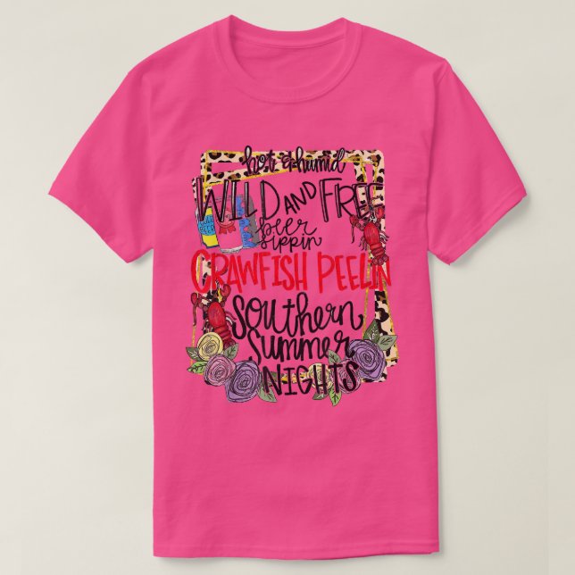 Camiseta Southern summer nights wild and free crawfish peel (Frente do Design)