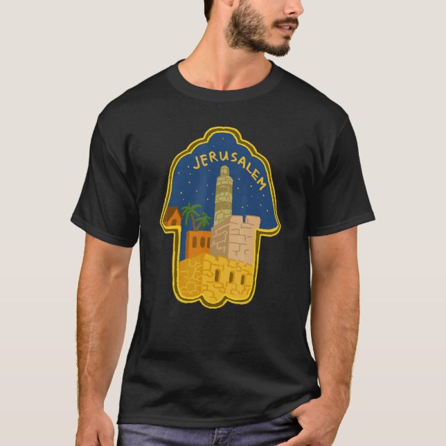 Camiseta Souvenir de Jerusalém City Israel para homens 5 (Frente)