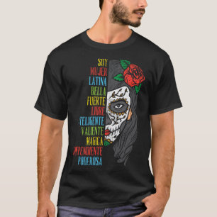 Camiseta Soy Mujer Latina Sugar Crânio Mulheres Cinco de Ma