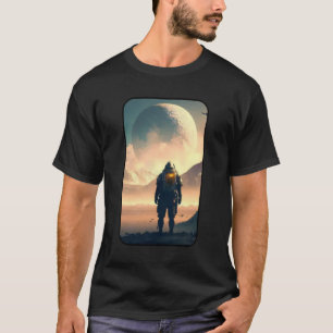 Camiseta Sozinho numa Paisagem Lunar Alienígena