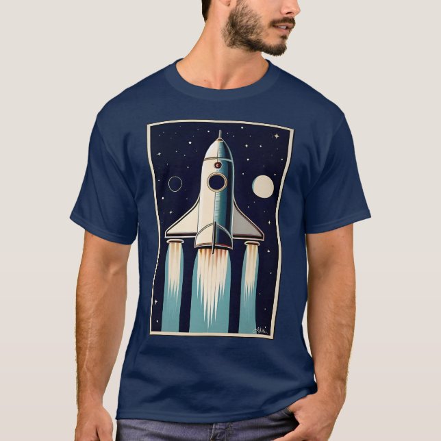 Camiseta Space Age Retro 50s Rocket Ship (Frente)