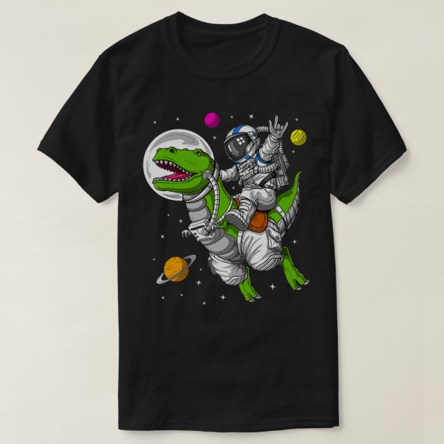 Camiseta Space Astronaut Riding TRe Dinosaur Funny Men Boys (Frente do Design)