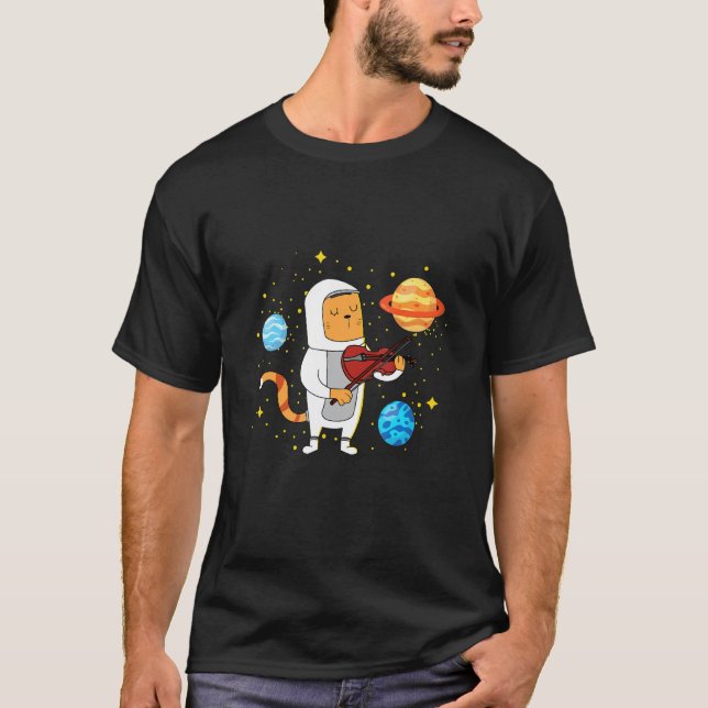 Camiseta Space Cat tocando violino (Frente)