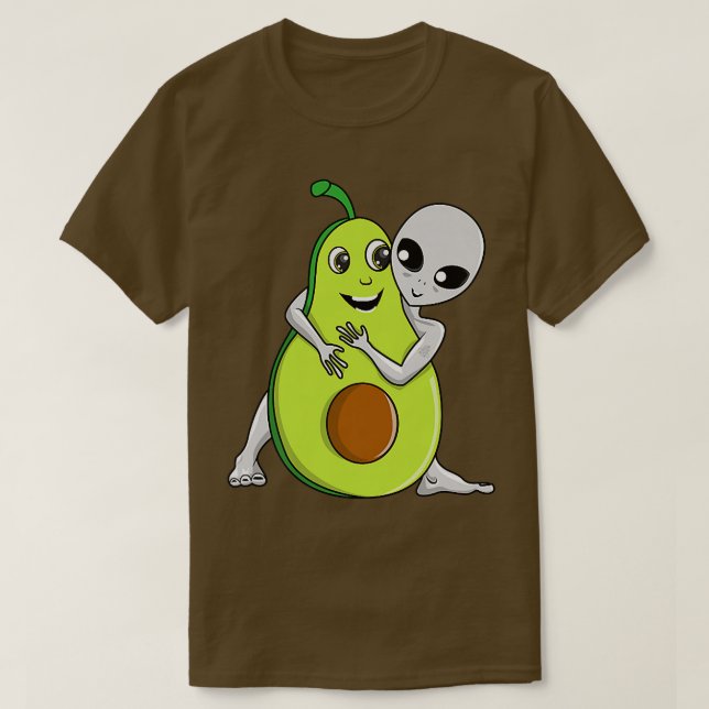 Camiseta Space Gray Alien UFO Avocado Lover Hugging (Frente do Design)
