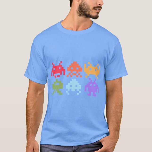 Camiseta Space Invaders Piel Art Rainbow Aliens girl (Frente)