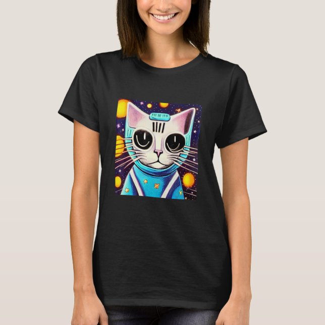 Camiseta Space Kitten Cat Science Ficting Feline Des (Frente)
