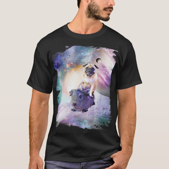 Camiseta Space Pug Riding Guiné Pig Premium (Frente)