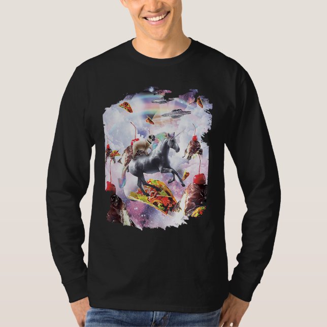 Camiseta Space Pug Riding Unicorn  Ice Cream & Taco (Frente)