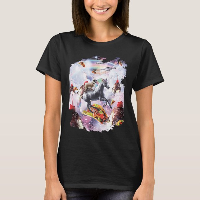 Camiseta Space Pug Riding Unicorn  Ice Cream & Taco (Frente)
