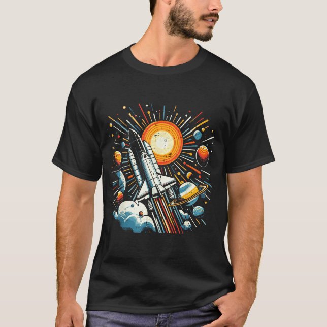 Camiseta Space Shuttle Sun Planets Rocket Galaxy Boys Kids  (Frente)