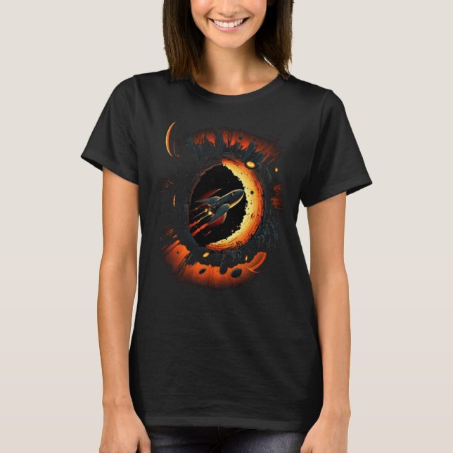 Camiseta Space Spaceship Black Hole Rocket Astronomy Astron (Frente)