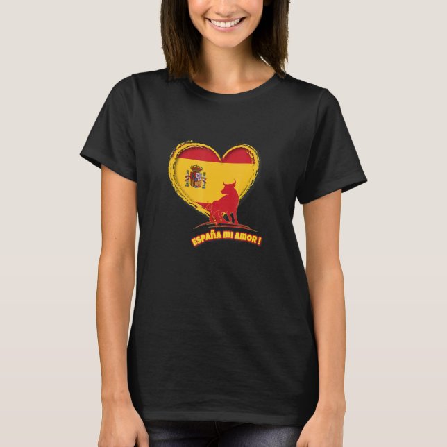 Camiseta Spain mi amor with heart flag and bull (Frente)
