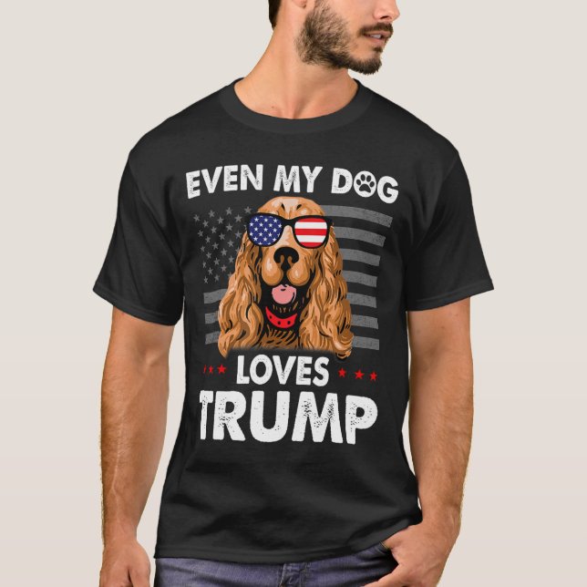 Camiseta Spaniel Até Meu Cachorro Adora Trump Engraçado (Frente)