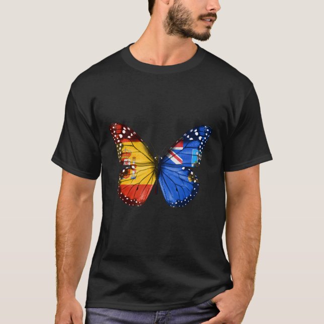 Camiseta Spanish Falkland Islanders Flag Butterfly (Frente)