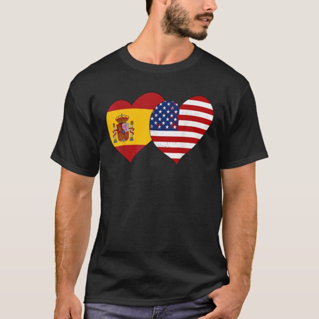 Camiseta Spanish Hispanic Day Oct 12th Spain USA Flag Heart (Frente)