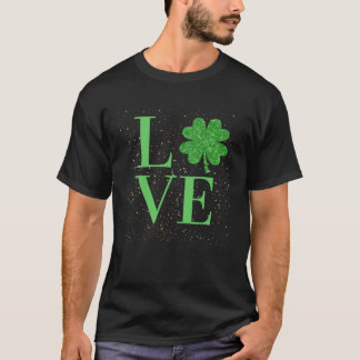Camiseta Sparkle St Patricks Day love four leaf c