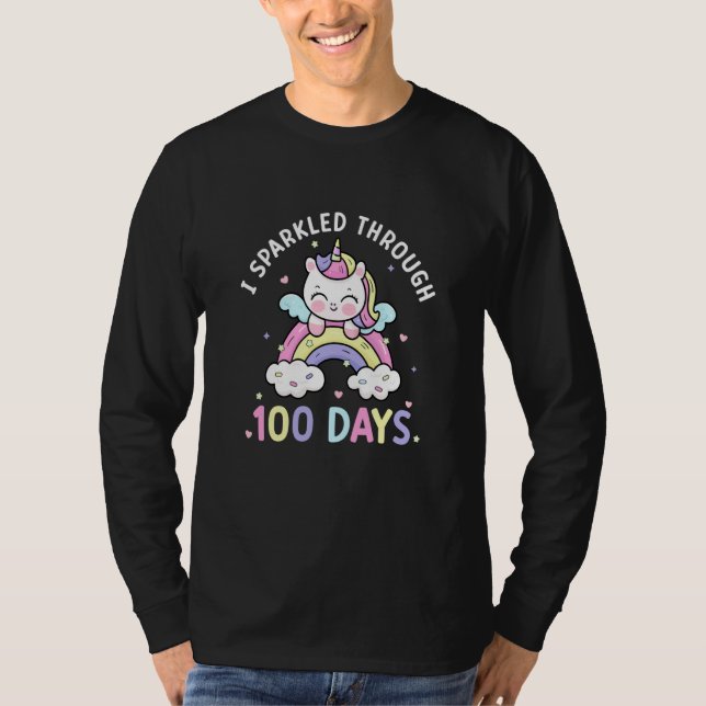 Camiseta Sparkled Through 100 Days Girls Unicorn 100th Day  (Frente)