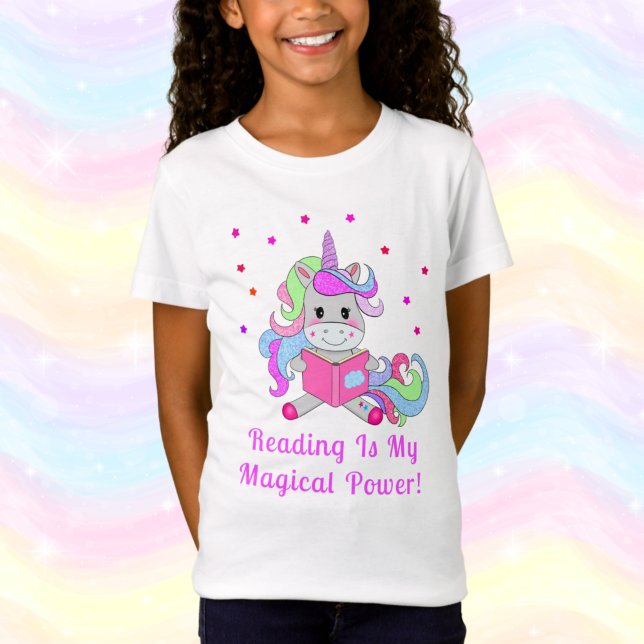 Camiseta Sparkling Glitter Unicorn Reading Book (Criador carregado)
