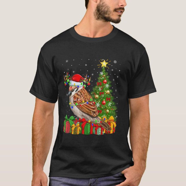 Camiseta Sparrow Bird Xmas Tree Lighting Santa Hemrow (Frente)