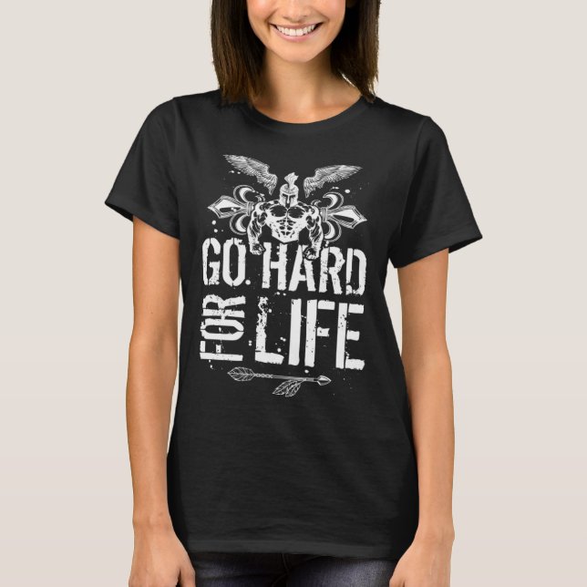 Camiseta Spartan Go Hard Motivation Workout Quote Gladiator (Frente)