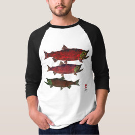 Camiseta Spawning salmões - 3/4 de t-shirt do Raglan da