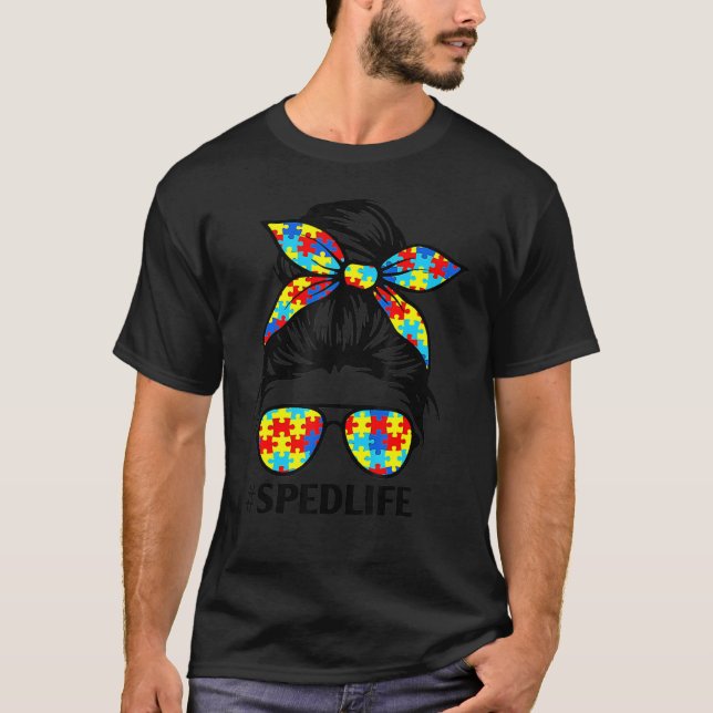 Camiseta Sped Life Sped Professora Quebra-cabeça Messy Bun  (Frente)