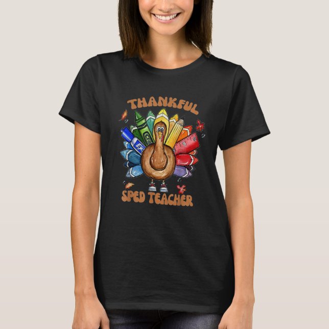 Camiseta SPED Teacher School Cool Turkey Thankful Grateful  (Frente)