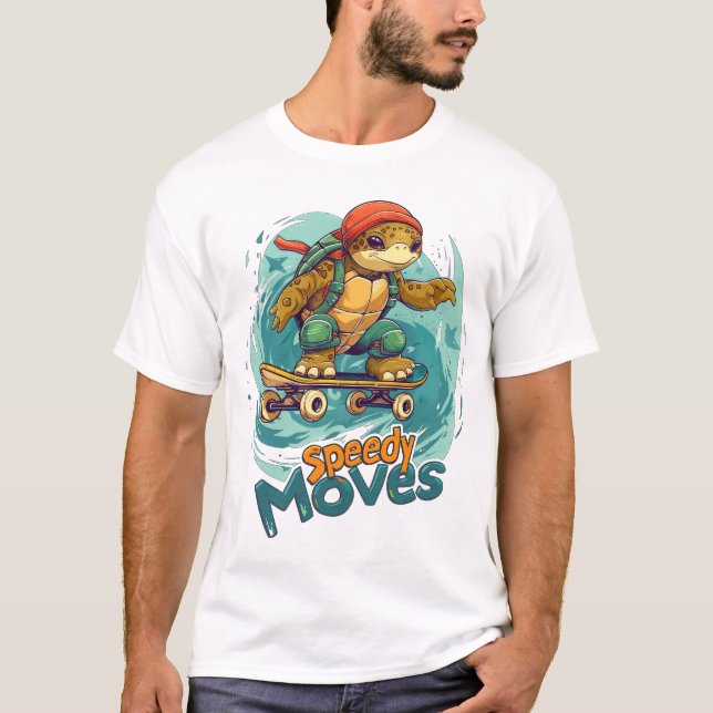 Camiseta Speedy Move Skateboard Turtle Design - Divertido e (Frente)